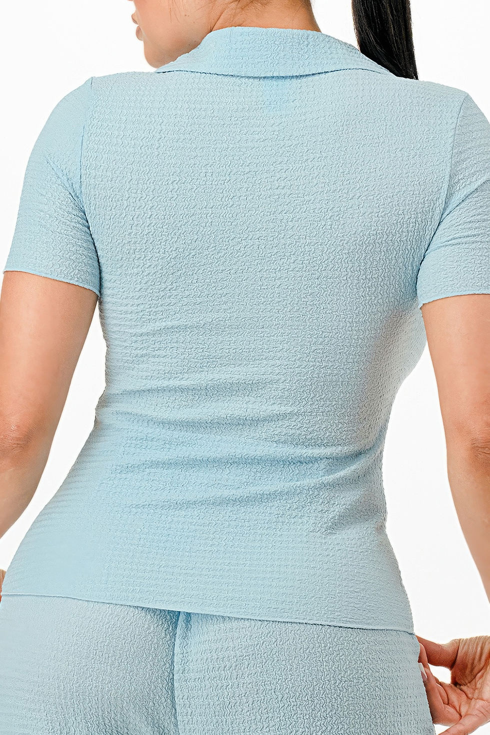 Thumbnail: Textured Polo Top And Pants Set