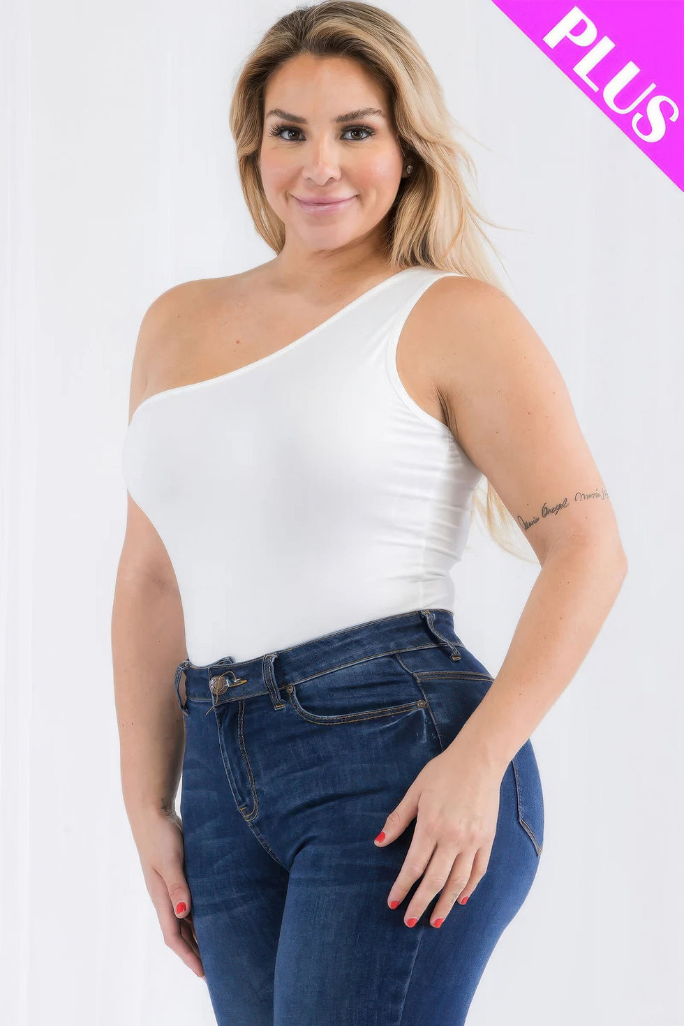 Thumbnail: Plus size one shoulder solid casual bodysuit