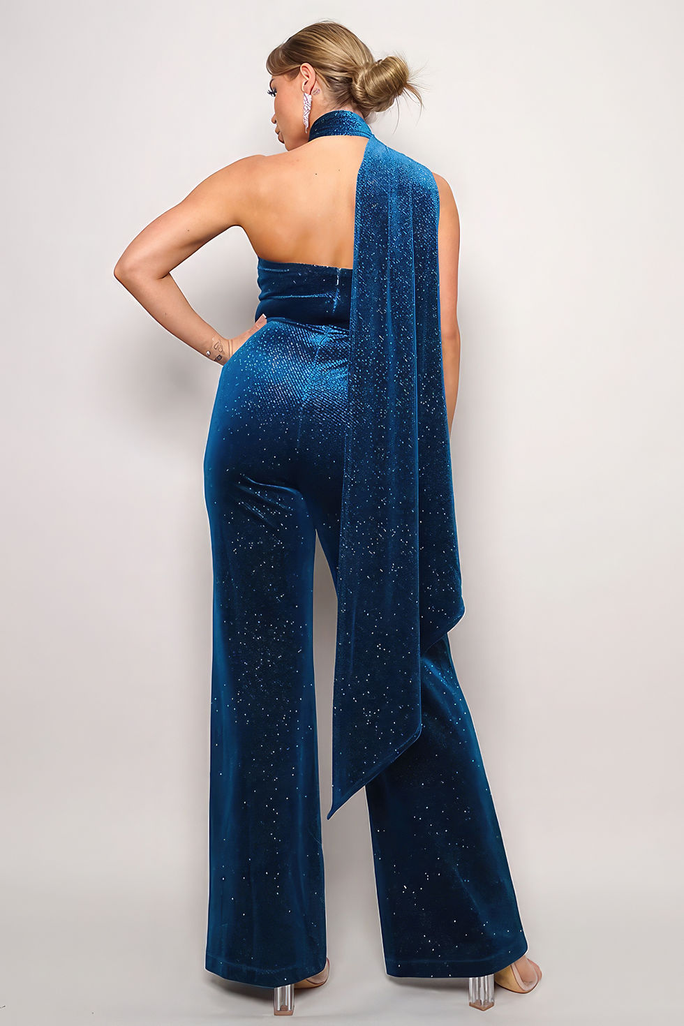 Thumbnail: Scarf Top Glitter Velvet Jumpsuit