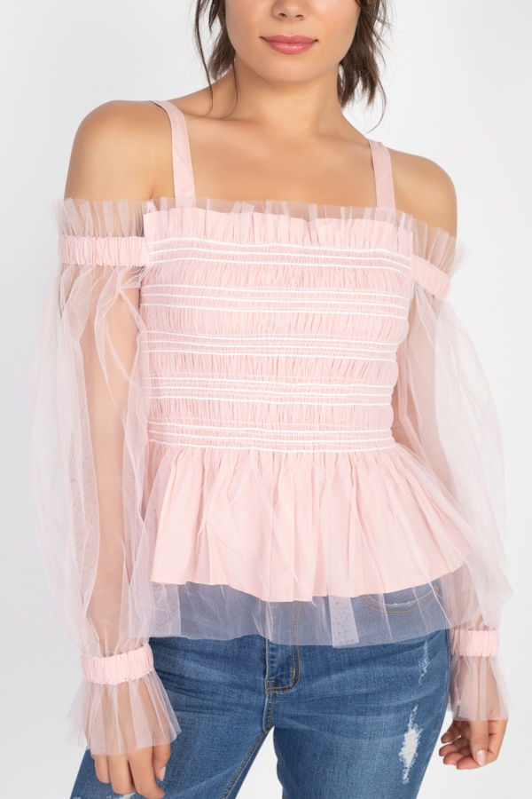 Thumbnail: Sheer Mesh Open Shoulder Top