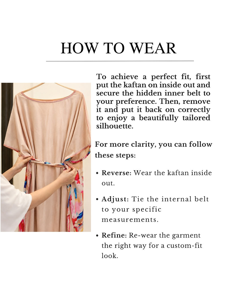 Thumbnail: details of hidden adjustable belt feature inside kaftan