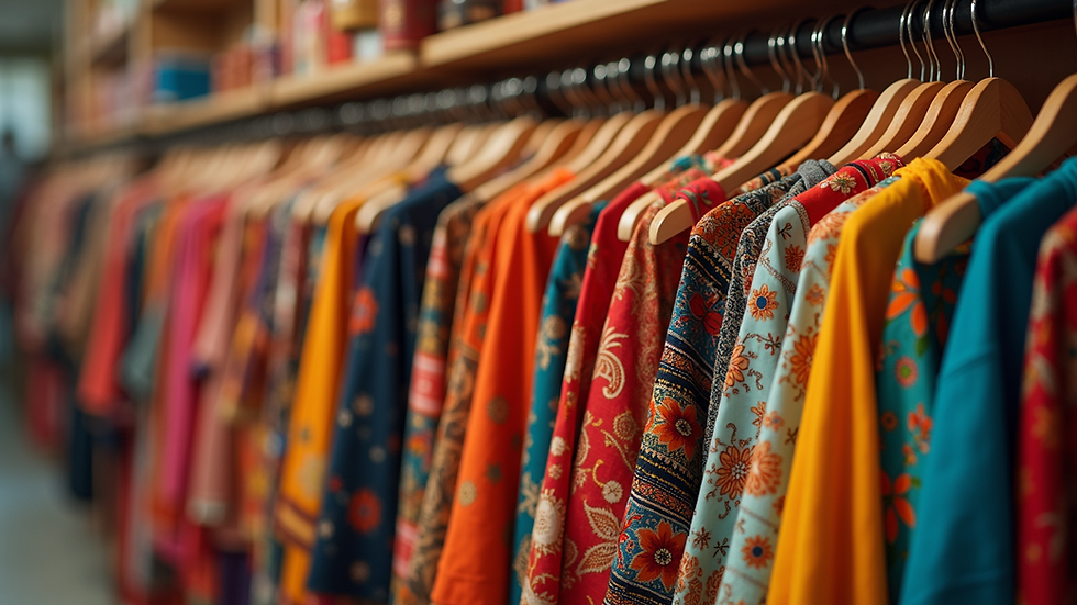 High angle view of a festive collection display with colorful ethnic wear