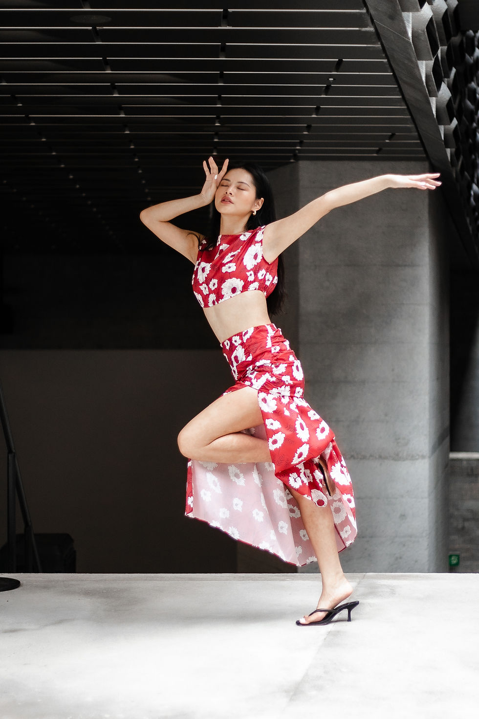 Magnolia Crop Top and Slit Maxi Skirt/Red - Set