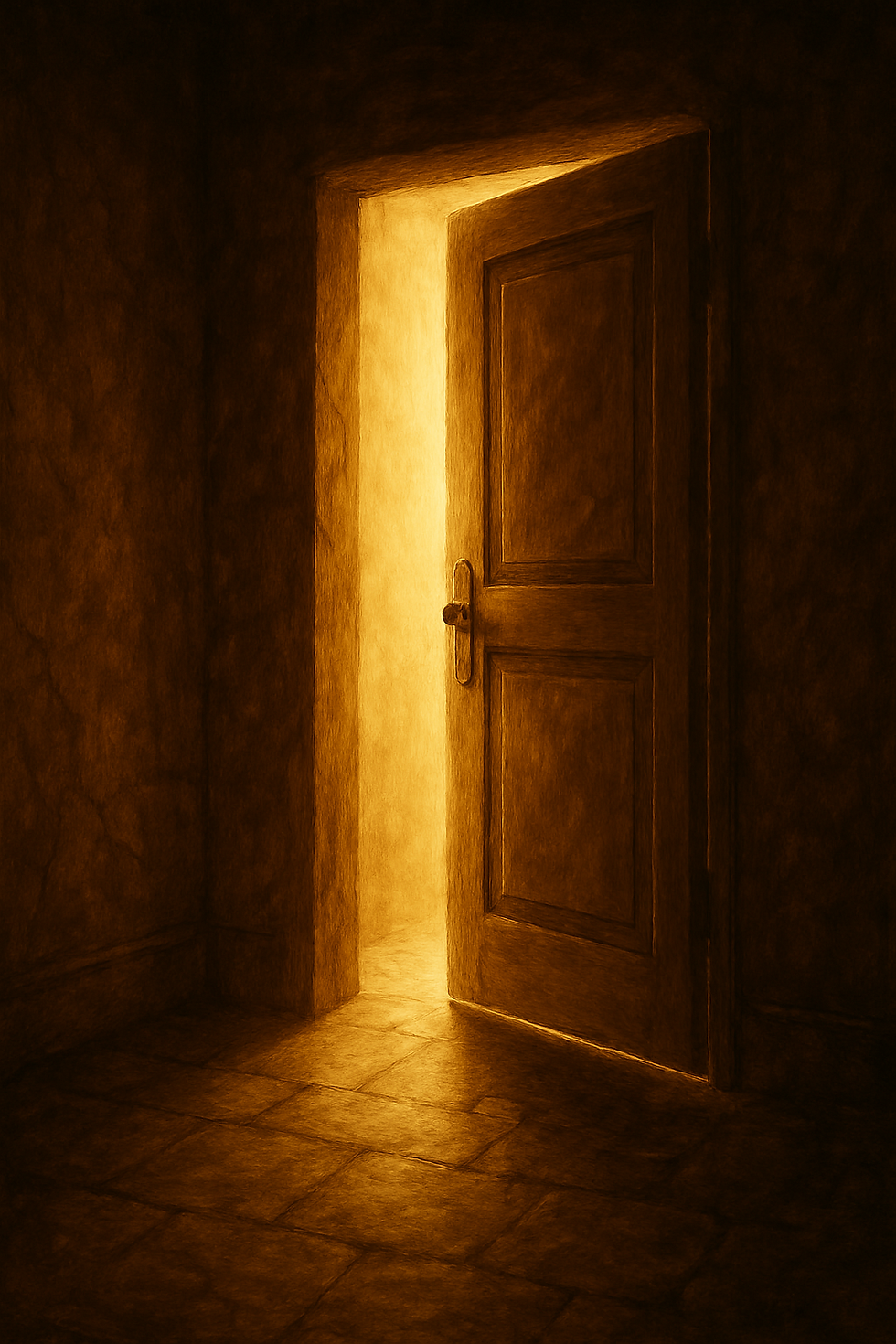 Une porte entrouverte laissant passer la lumière, symbole de la libération et de la transformation par la thérapie.