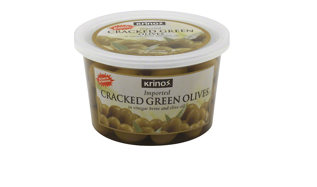 Krinos Cracked Green Olives in Brine Tub (454g)