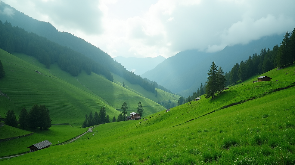 Wide angle view of Chopta's lush green landscape