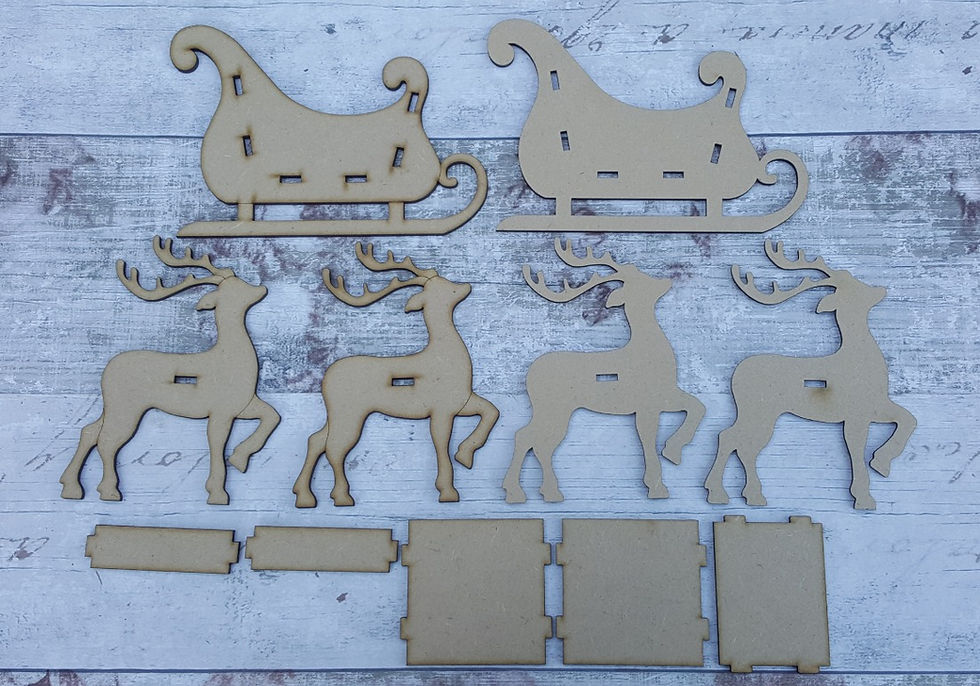 Thumbnail: Reindeer and Sleigh Christmas craft kit flat pack