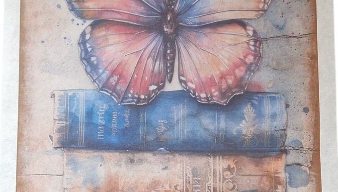 Butterfly on books rice paper