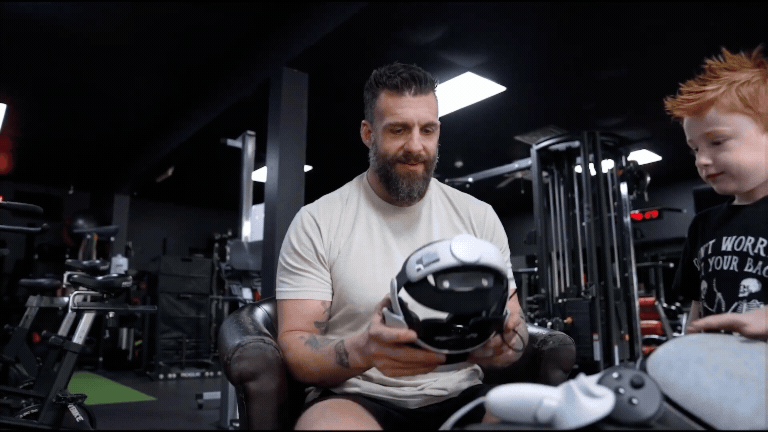 A give of someone putting on a VR headset with the Neurova Labs logo on the front