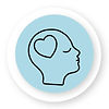 icon persons head with a heart where the brain would be