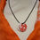 Miniature : Collier pendentif rond motifs japonais rouge et blanc - Fimo