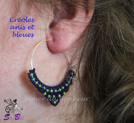 Miniature : Créoles "Graines de Bonheur" bleues et anis