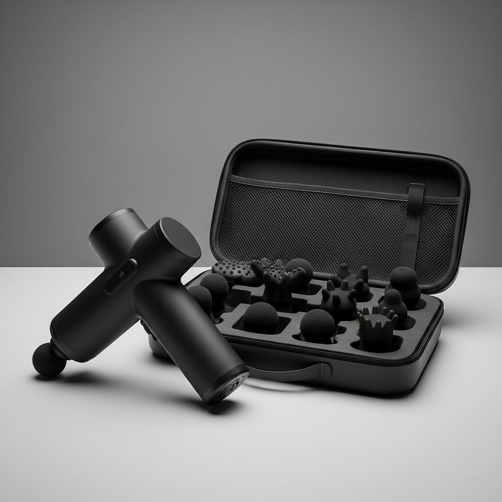 TOLOCO massage gun with attachments and case.