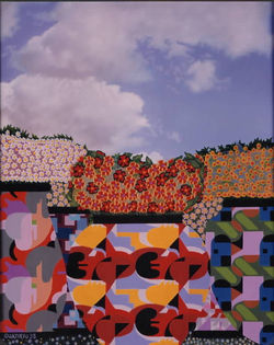 1995, Flower Pots and Sky acrylic on canvas cm. 30x40
