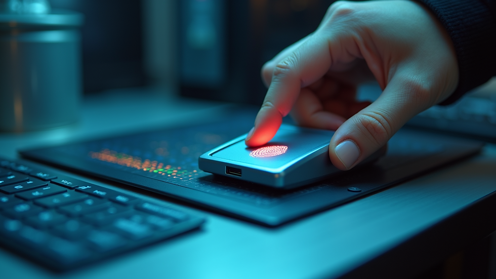 Close-up view of electronic fingerprint scanner in use