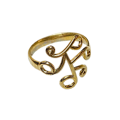 La bague Knossos réalisée en vermeil : Inspirée par un sceau de la civilisation minoenne (-1500 av J.C.) qui représente un poulpe. Le sceau a été courbé ici pour pouvoir être mis en valeur en étant porté sur le petit doigt par exemple.