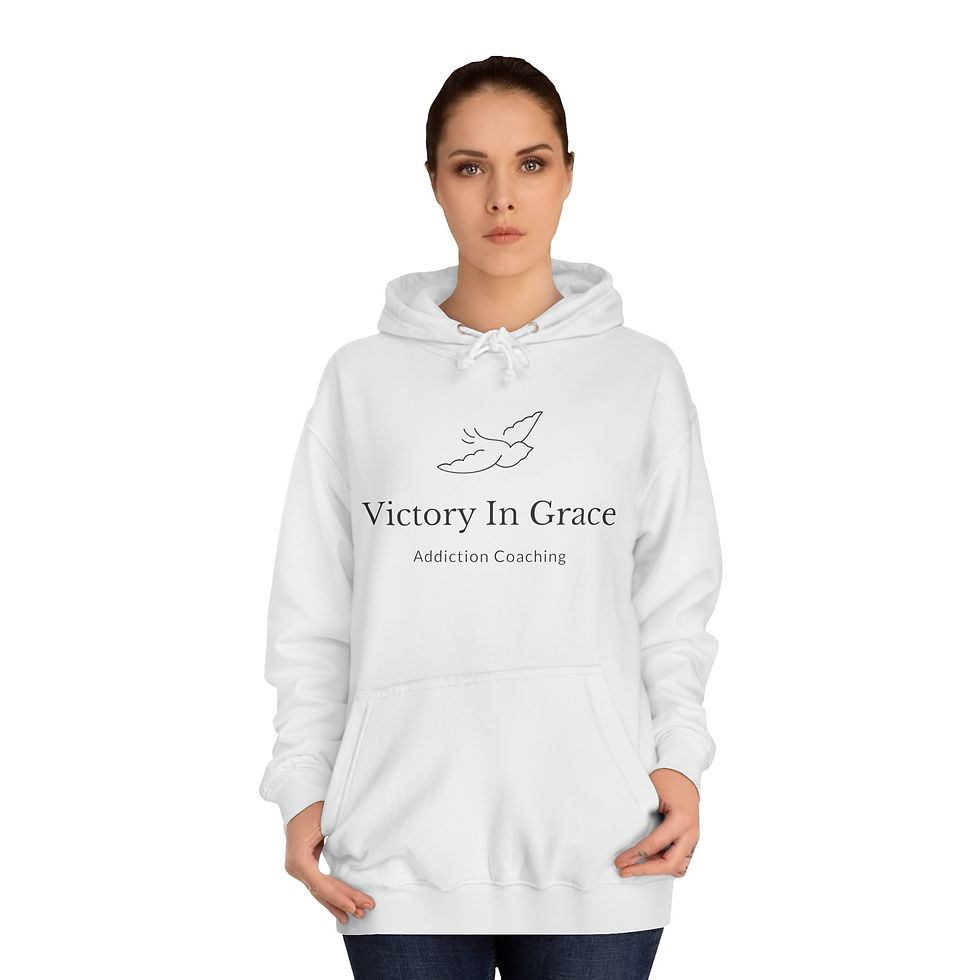 Thumbnail: Victory In Grace Unisex College Hoodie - Inspirational Addiction Coaching Hoodie