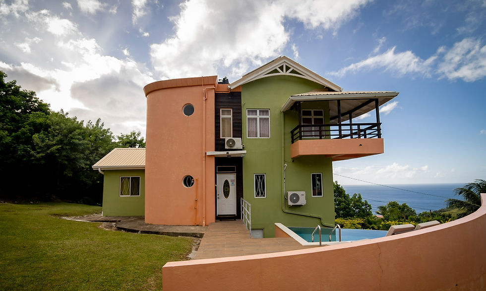 Bocean Villa on the hillside above the sea in Canaries, St. Lucia