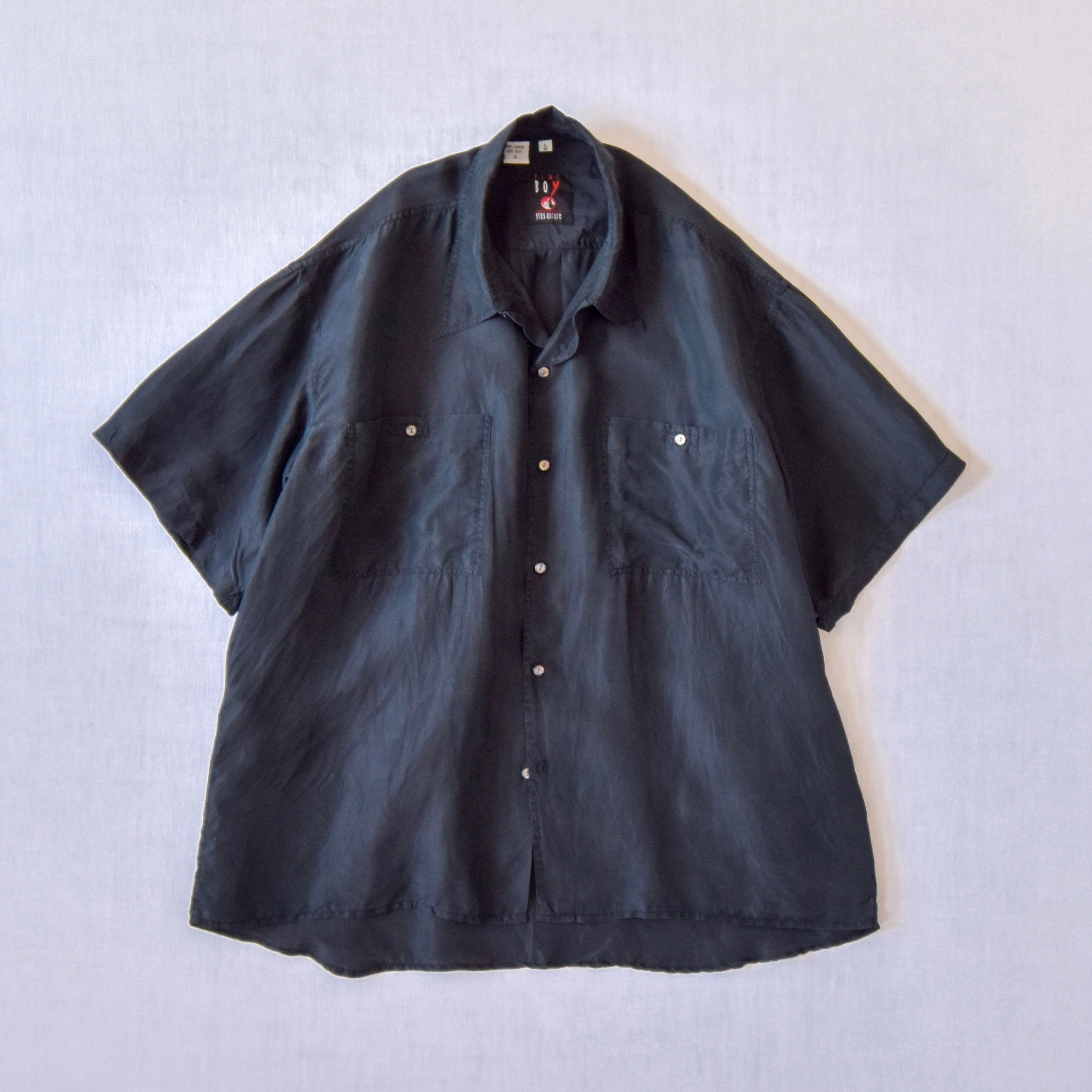 U.S.A VINTAGE / Silk shirts -half sleeve-《Dullness black》