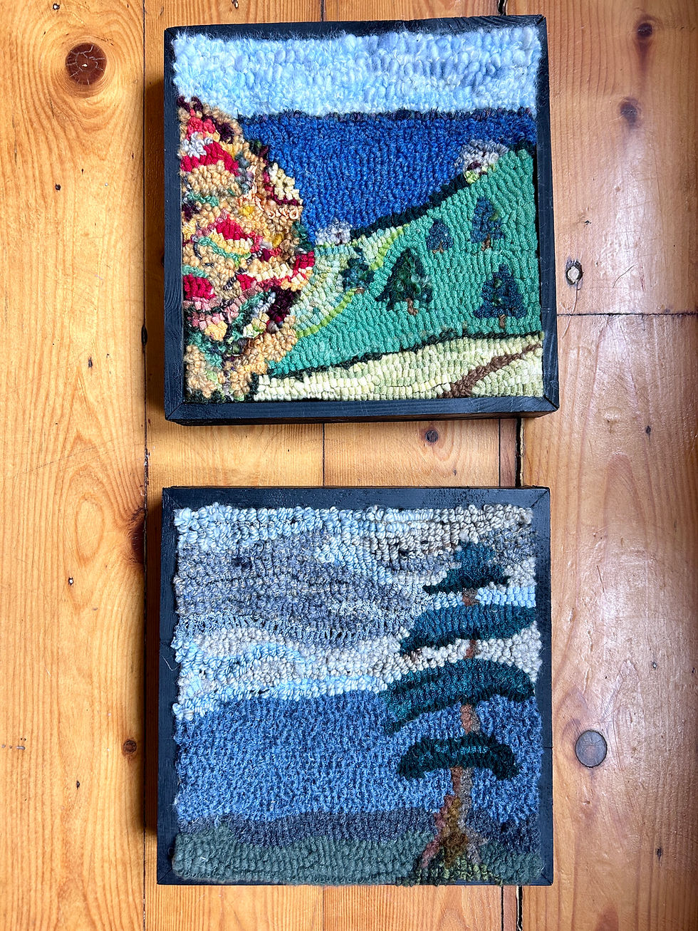 Miniature : Framed Hooked Rug Diptych — Maritime Landscape Pair