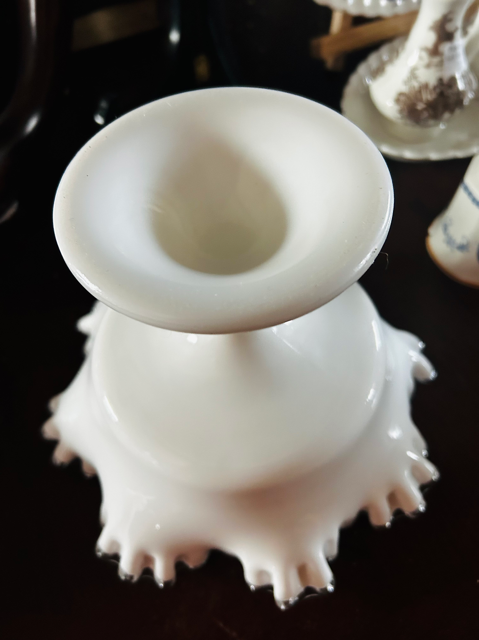 Thumbnail: Vintage Fenton Silver Crest Milk Glass Pedestal Bowl