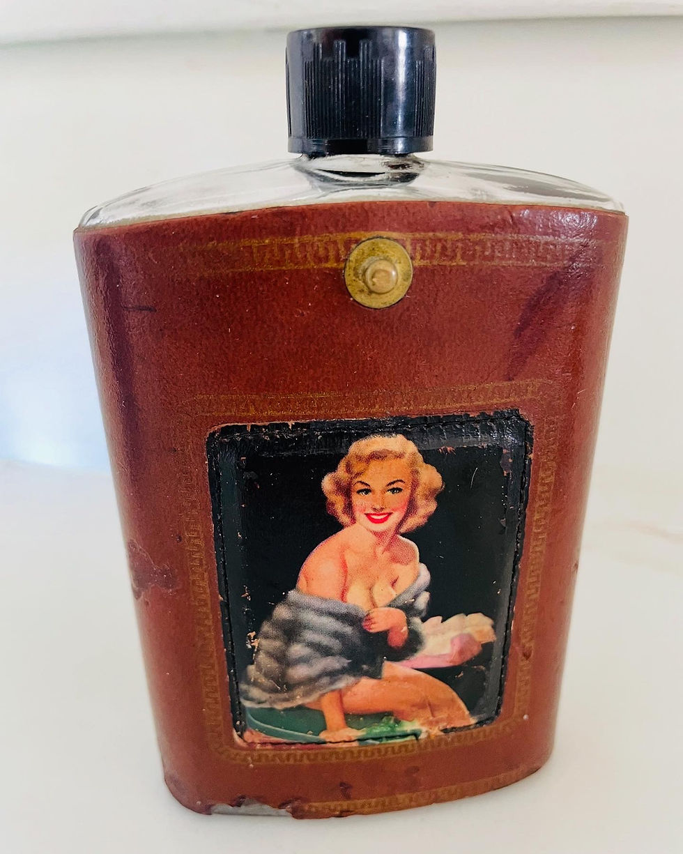 Thumbnail: Vintage ‘Pinup’ Leather Covered Glass Flask