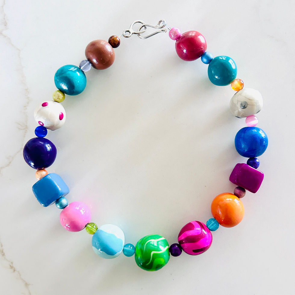 Thumbnail: Vintage Handcrafted Beaded Necklace with Sterling Closure 