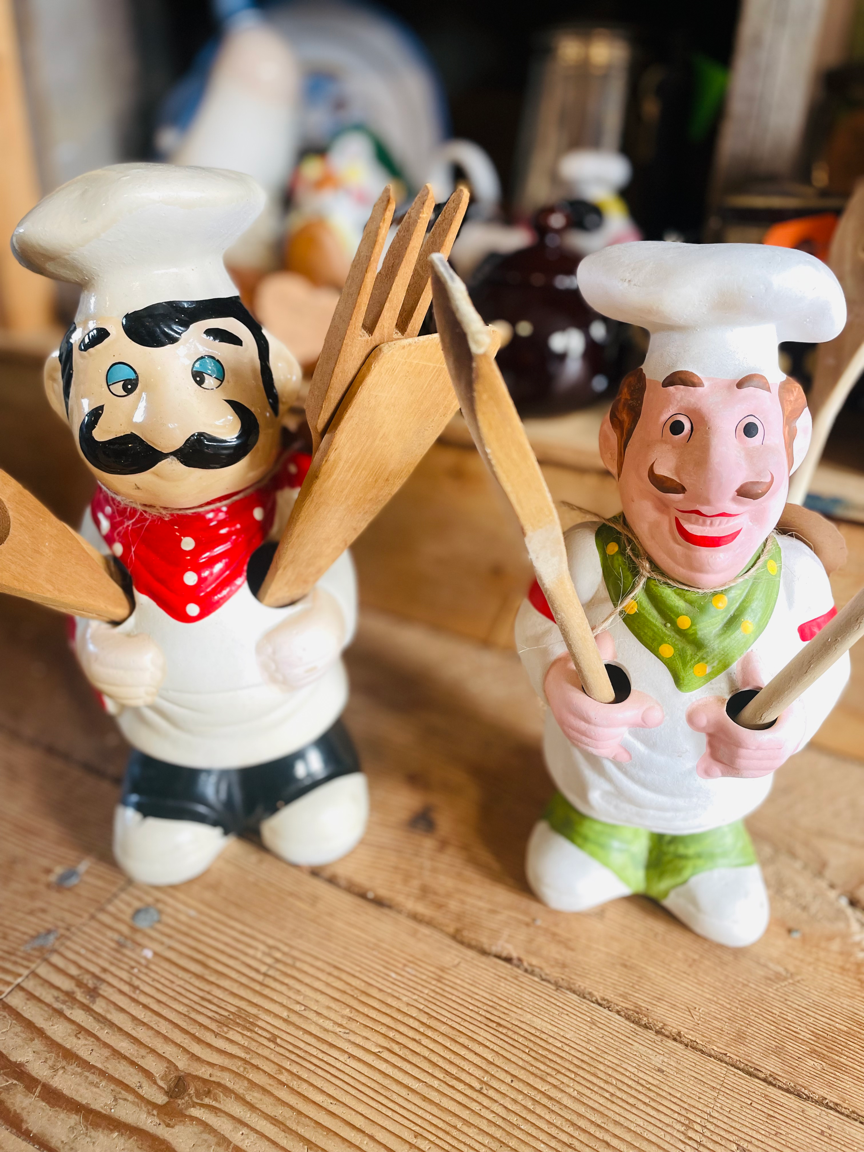 Italian Chef Vintage Ceramic Kitchen Utensil Holders 