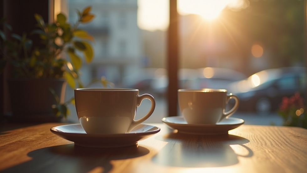 Close-up view of two coffee cups on a table during a chat