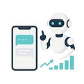 Icon showing chatbot robot beside phone—Text Bot for social-media DMs and comments