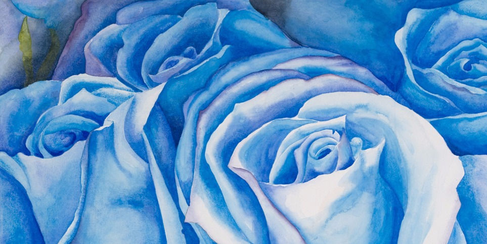 Thumbnail: Rhapsody in Blue watercolor by artist Gail M Austin