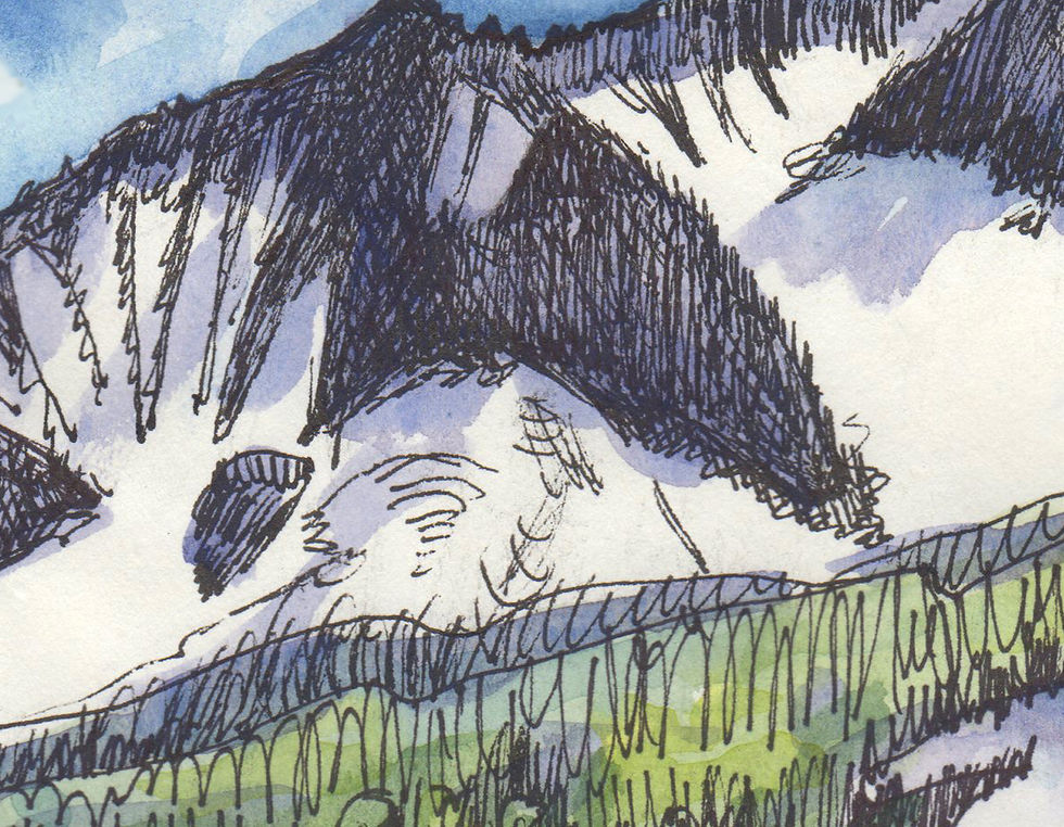 Thumbnail: Matterhorn - ink and watercolor mountain and lake by Gail M Austin