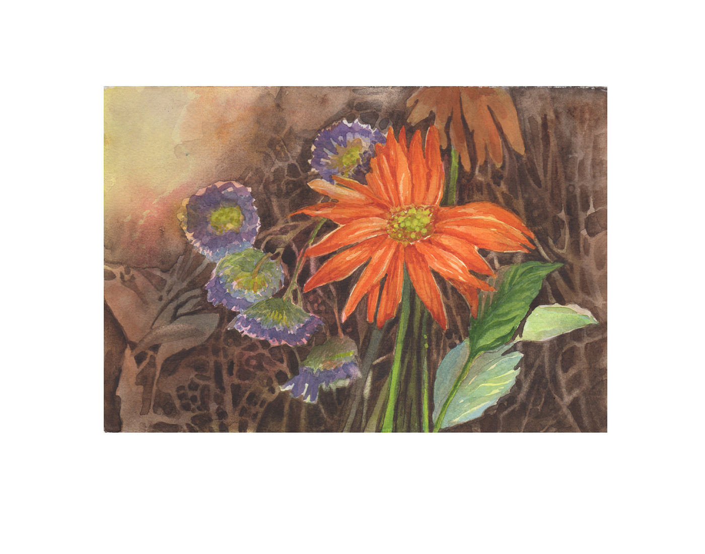 Orange flower watercolor - by artist Gail M Austin
