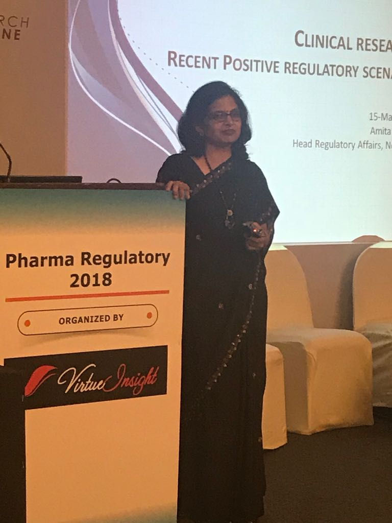Keynote speaker AMITA BHAVE, Head #Regulatory Affairs GDD India, @Novartis speaking about #Clinical #research - recent positive #regulatory scenario