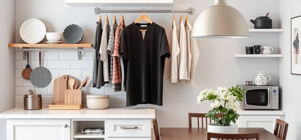 create an image for kitchen accessories, clothing as closet and dining add kitchen to it.j