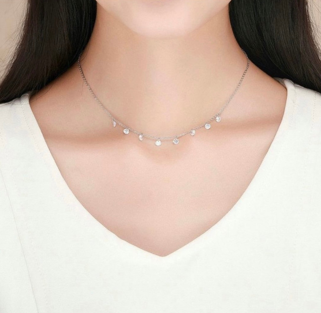 925 Sterling Silver Sparkling Crystal Drop Necklace for Women, Girls