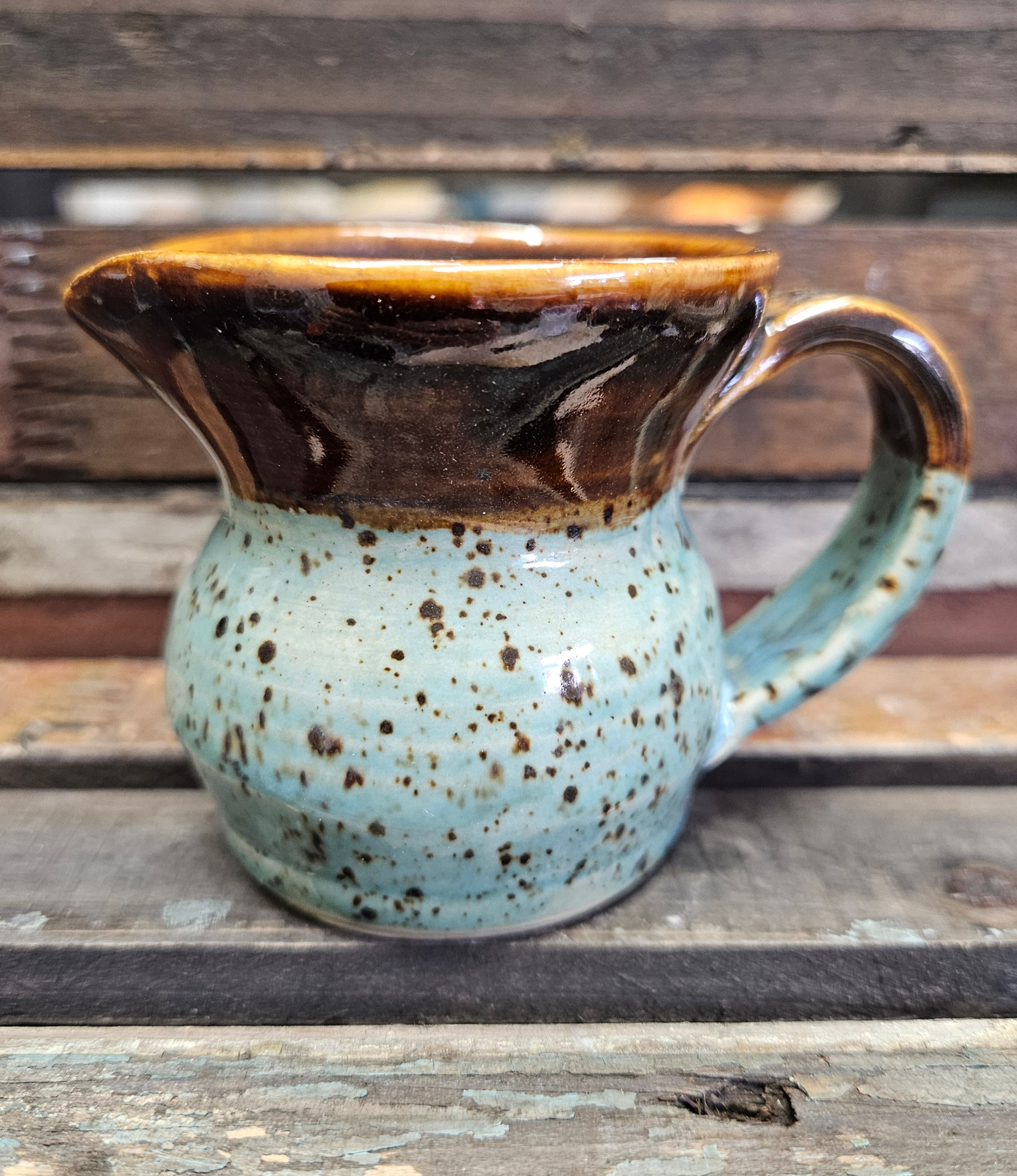 Small  flecked blue Jug with Tenmoku inside