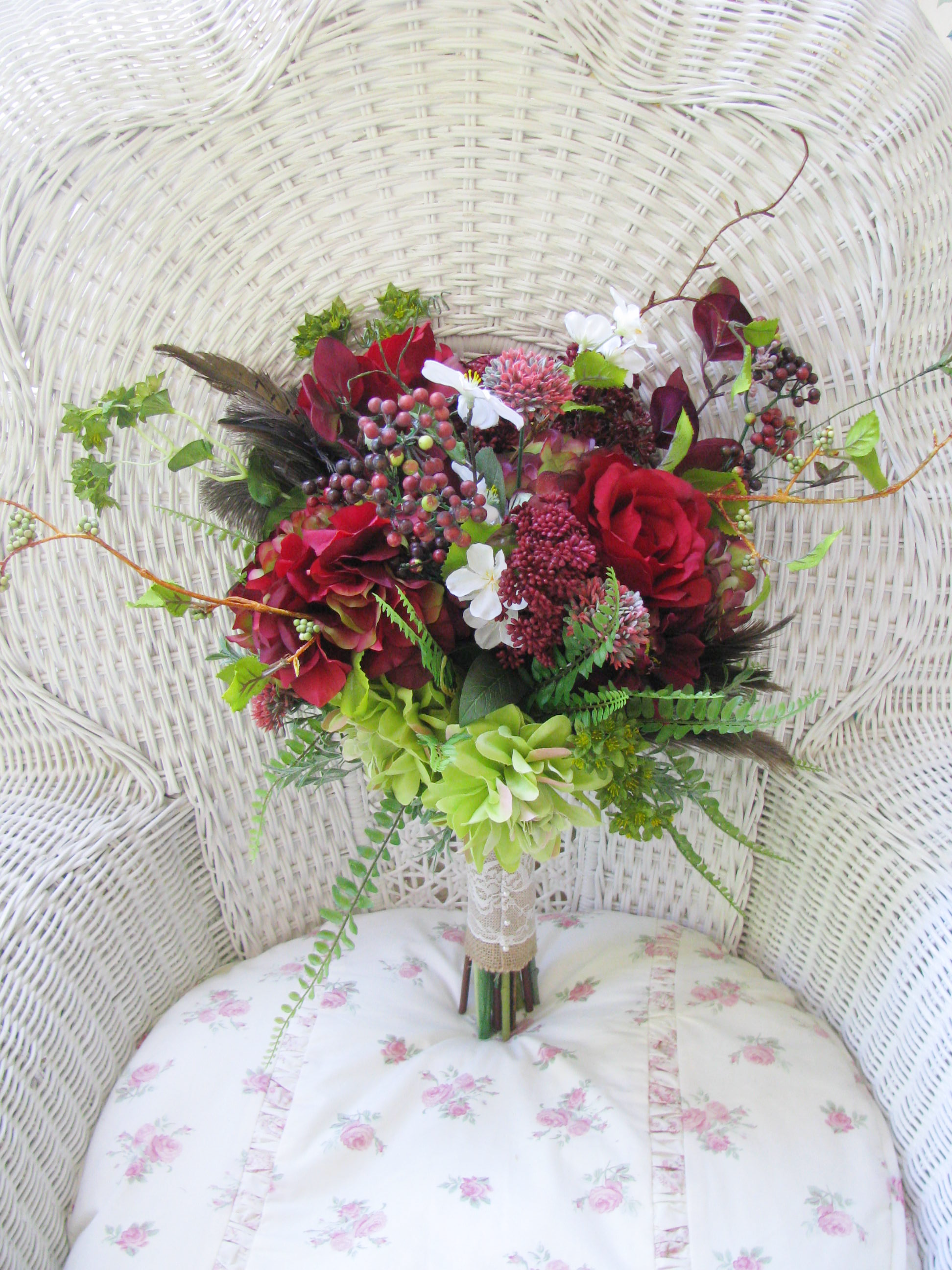 Dahlia Marsala Burgundy Rustic Boho Hand Tied Silk Wedding Bouquet