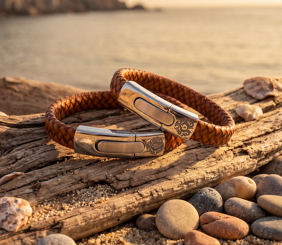 Miniaturebillede: Copperhead · Sandfarvet læderarmbånd