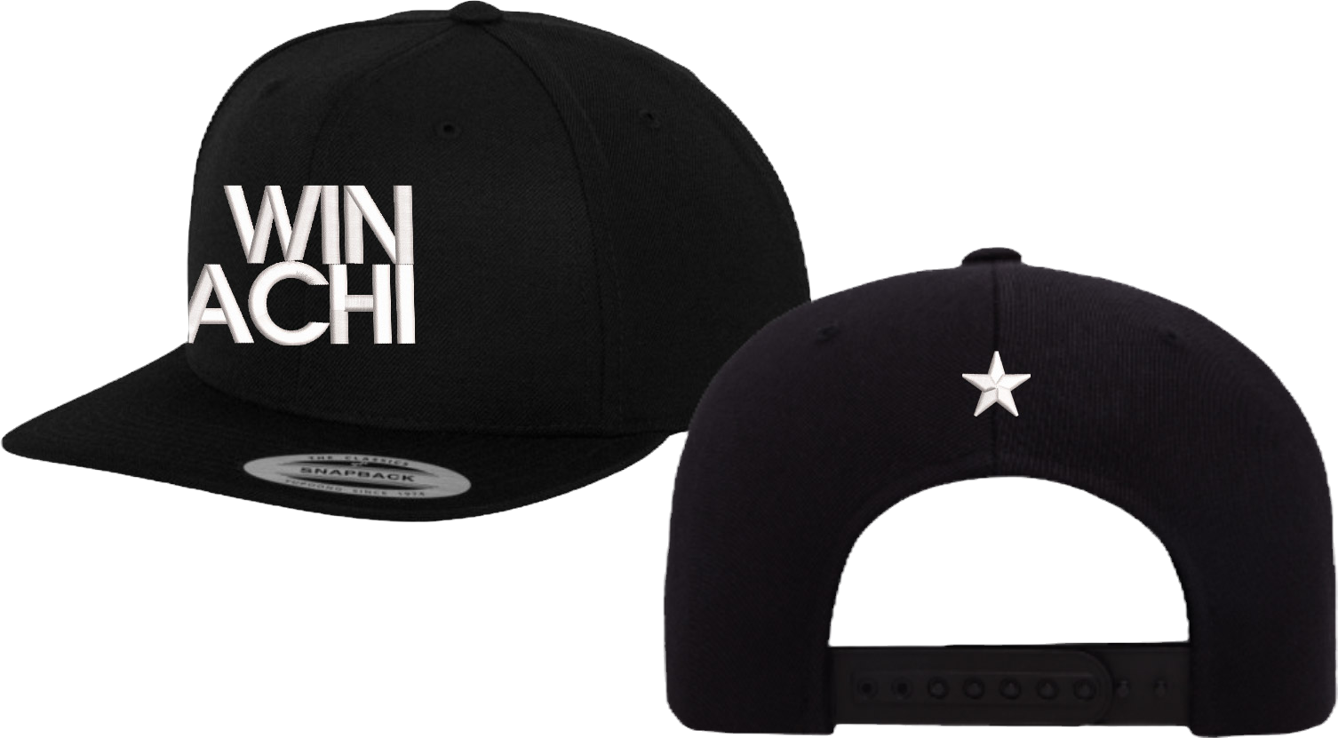 Winachi Black baseball style cap with Winachi logo and star on back of cap