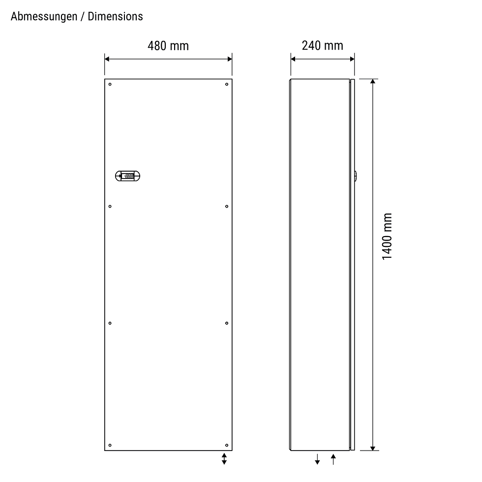 Miniaturbild: Abmessung Schaltschrank Luft/Wasser-Wärmetauscher, 5000W, 230VAC, Industrielle Kühlung, Magnetventil, Luft-Wasser, LED-Anzeig
