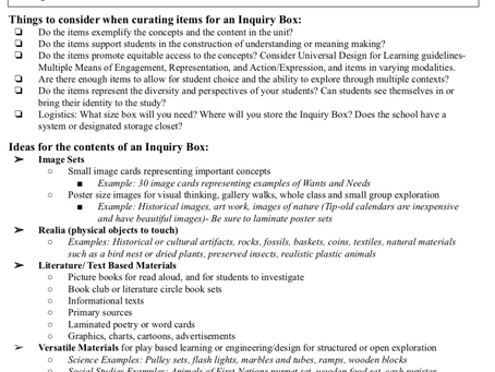 Tips for Curating Inquiry Boxes