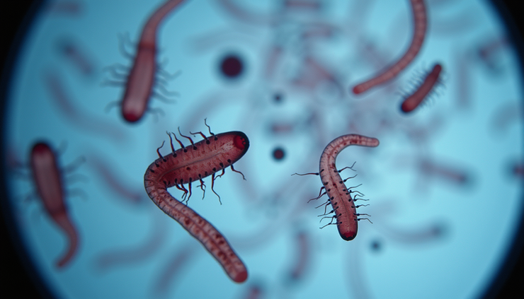 Close-up view of intestinal parasites under microscope