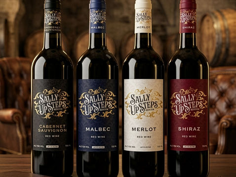 Sally Upsteps wine labels