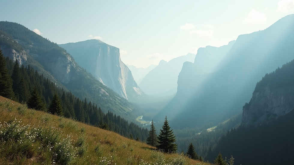 Eye-level view of a serene mountain landscape