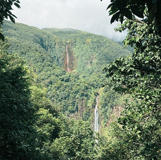 Vue des deux premières chutes du carbet lorsque l'on arrive à l'accueil des Chutes du Carbet