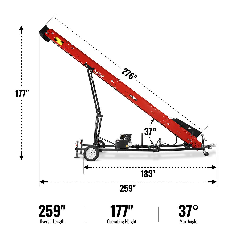 Thumbnail: Heavy Duty Conveyor, 9HP 270cc Gasoline Powered Max. 180" Lift Height, 276''...
