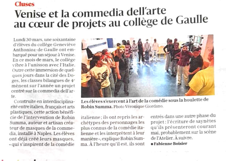 article sur une intervention de Robin Summa sur la commedia dell'arte