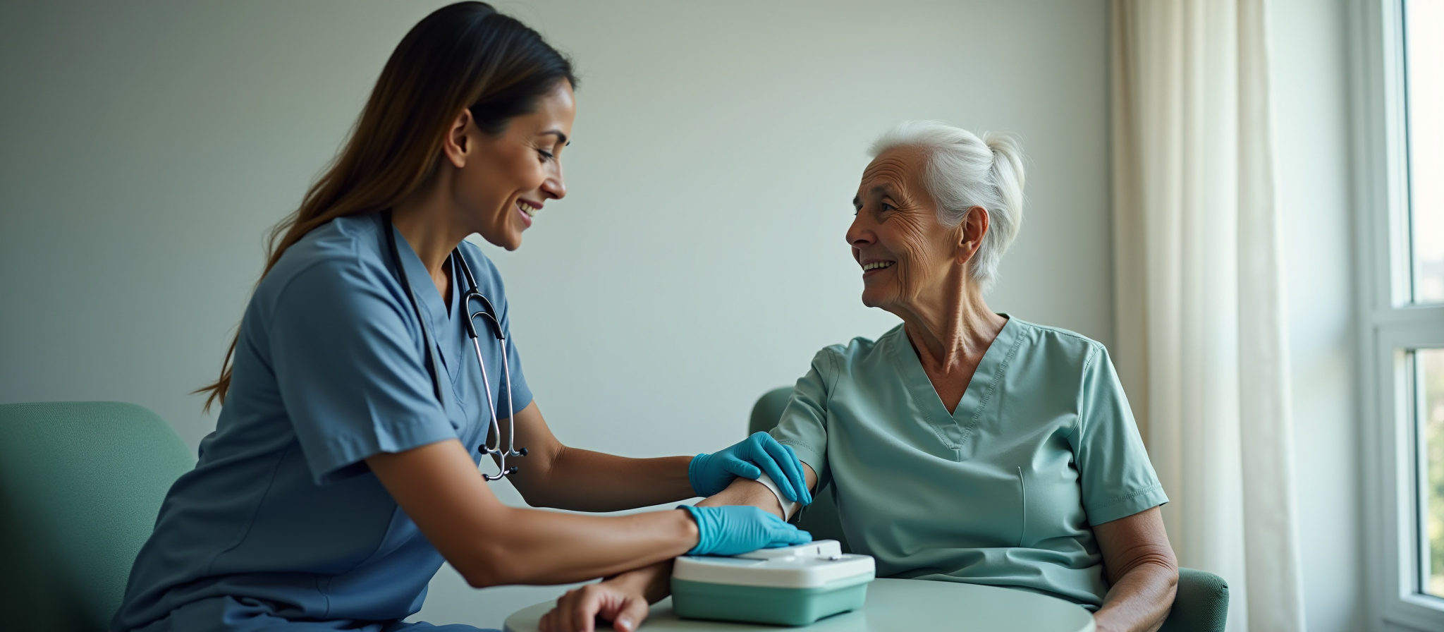 Nurse taking patient's blood pressure