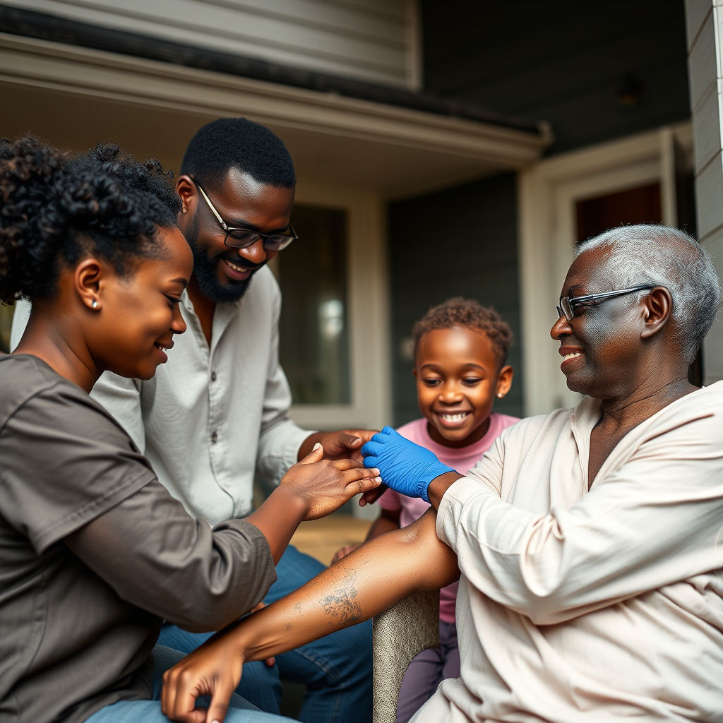 Mobile phlebotomist draws blood from senior man at home